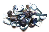 Крошка из тонированной ракушки около 11-20х6-15х5-17мм, оттенок синий, отверстие 1мм, 526-026, 20г (около 27шт)