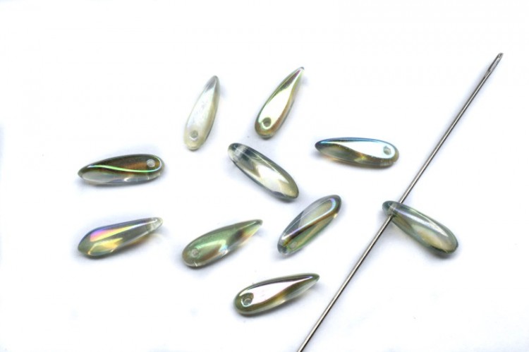 Бусины Dagger beads 11х3мм, отверстие 0,8мм, цвет 00030/98539 Crystal/Green Rainbow, 736-042, 10шт Бусины Dagger beads 11х3мм, отверстие 0,8мм, цвет 00030/98539 Crystal/Green Rainbow, 736-042, 10шт
